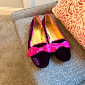 Kate Spade Astaire Velvet Loafer Bow Flat 9M Purple Fuchsia